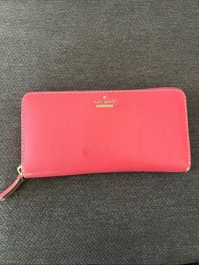 kate spade Coral Zip-Around Leather Wallet with Gold Logo